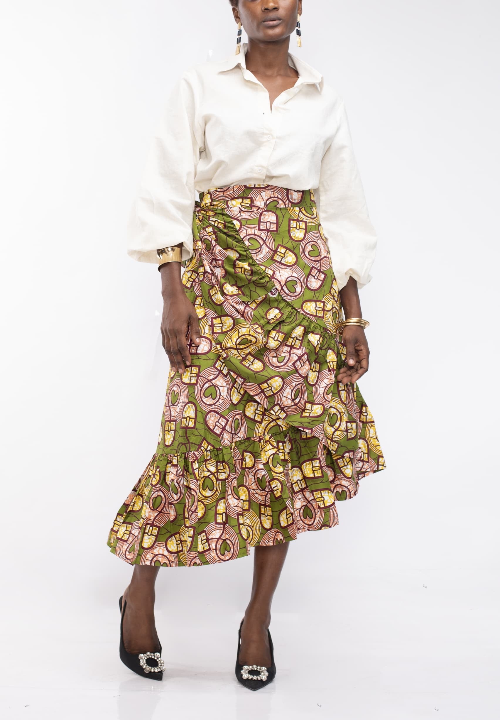 Wrap Skirt in Green Ankara Fabric