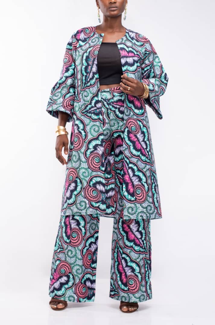 Co-ord Suit in Blue/Pink Ankara Fabric