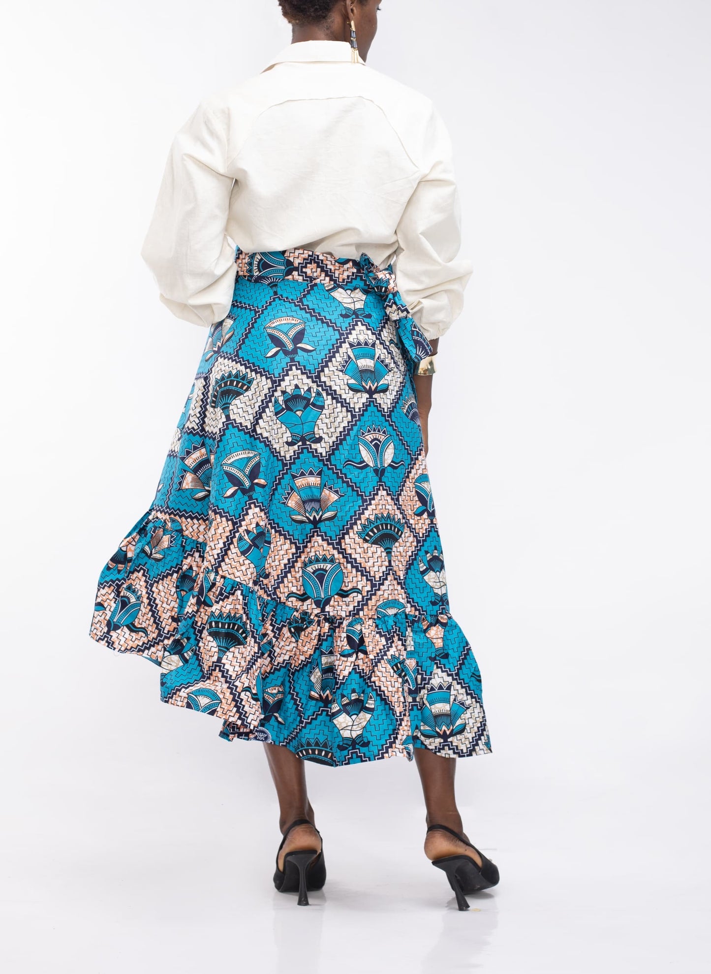 Wrap Skirt in Blue Ankara Fabric