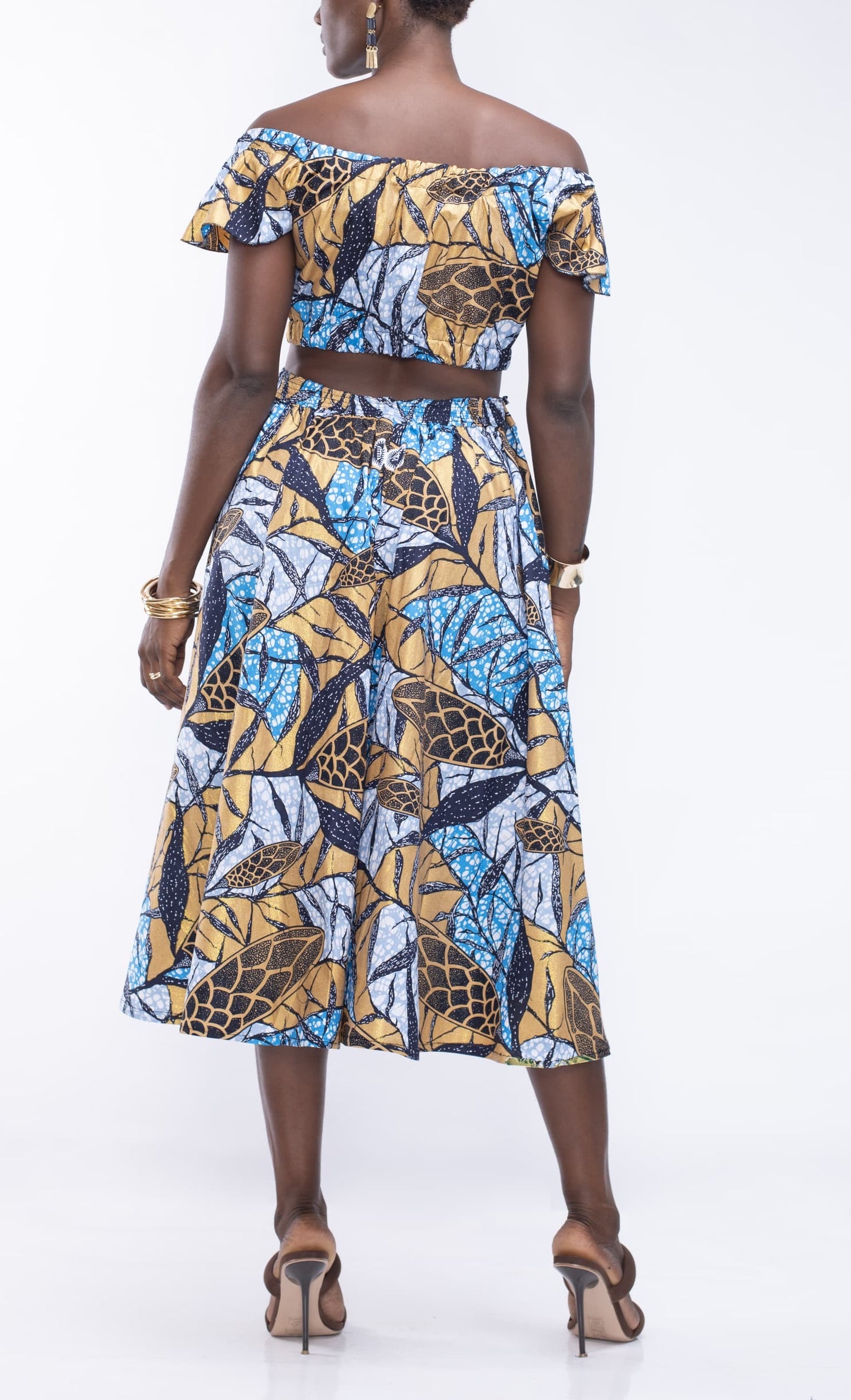 Skirt Co-ord in Blue/Gold Ankara Fabric