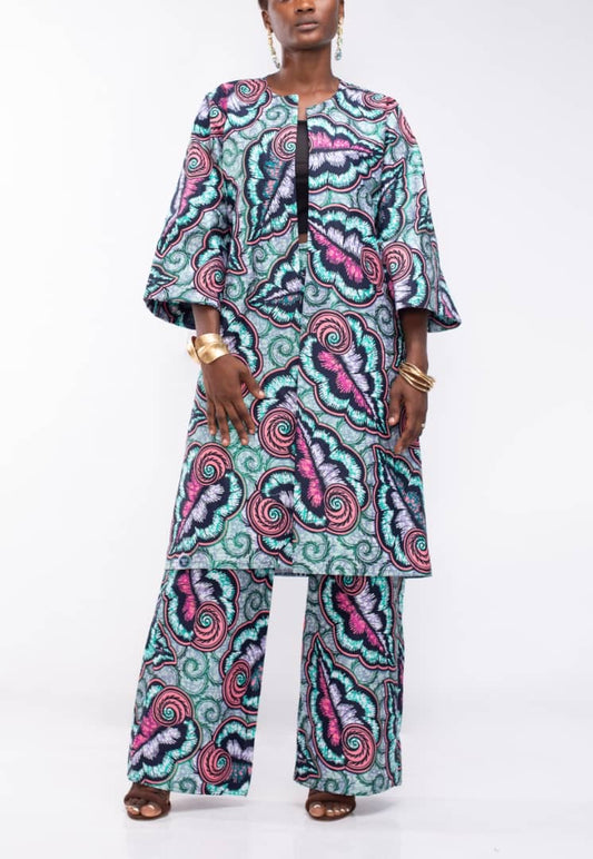 Co-ord Suit in Blue/Pink Ankara Fabric