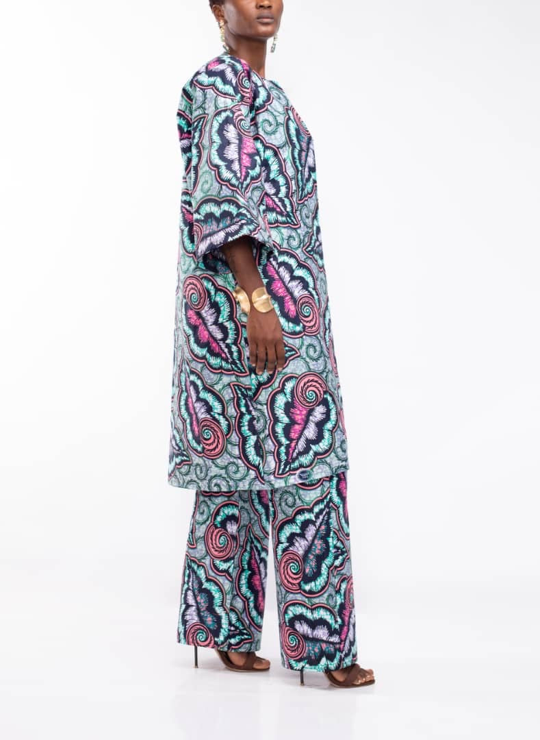 Co-ord Suit in Blue/Pink Ankara Fabric