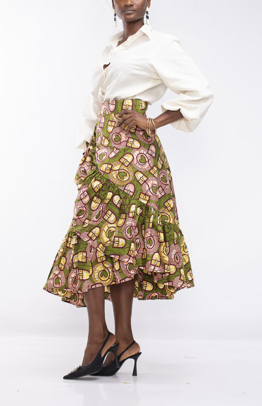 Wrap Skirt in Green Ankara Fabric