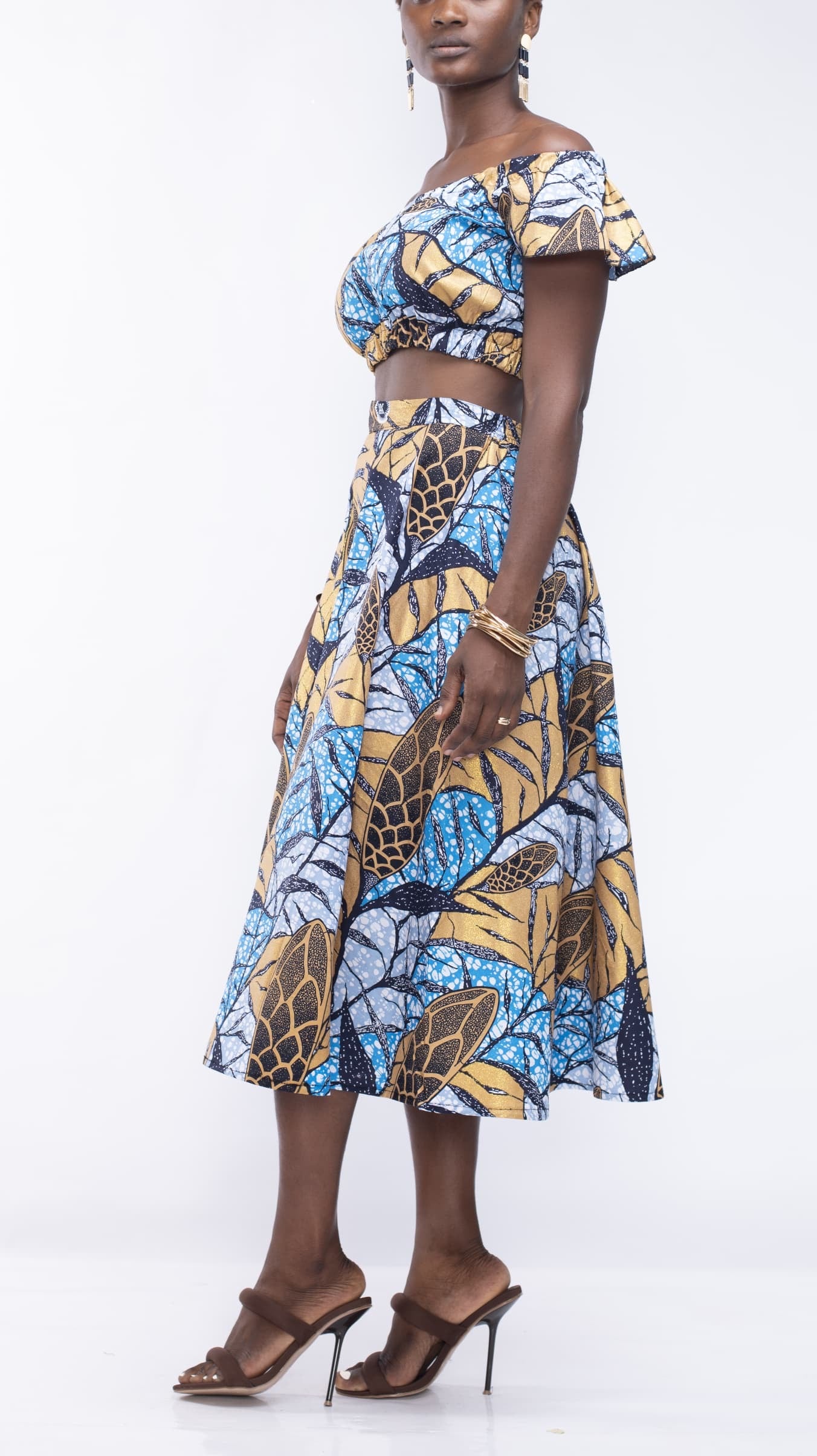 Skirt Co-ord in Blue/Gold Ankara Fabric