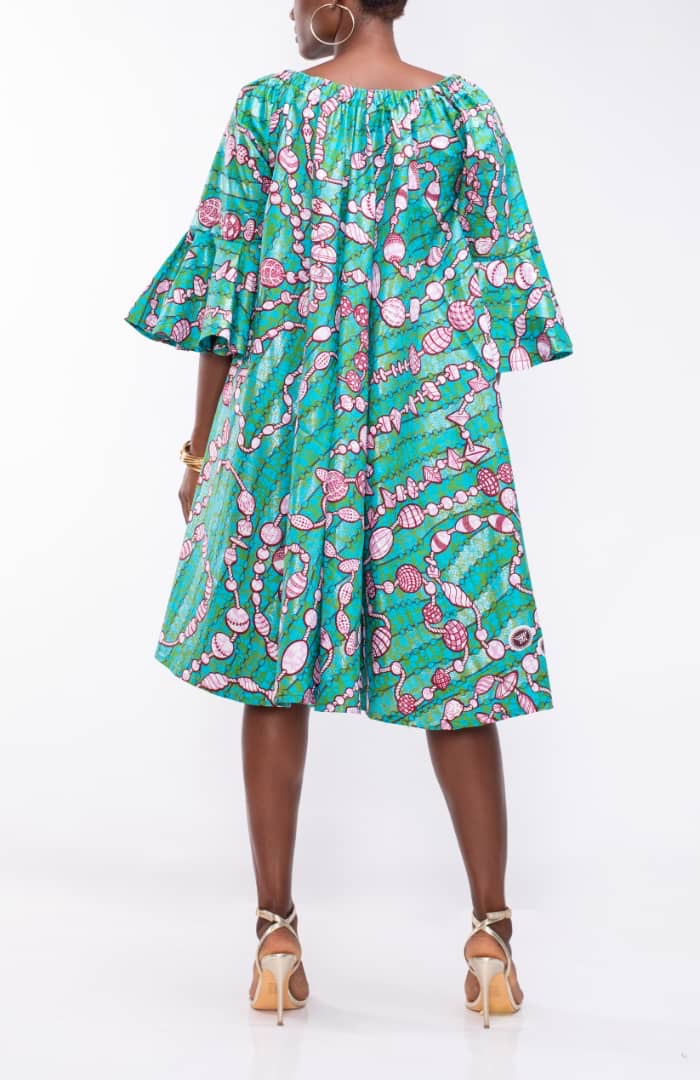 Off The Shoulder Dress in Turquoise Ankara Fabric