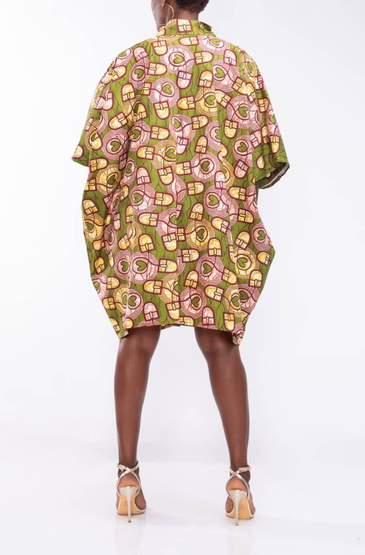 Short Kimono in Green Ankara Fabric