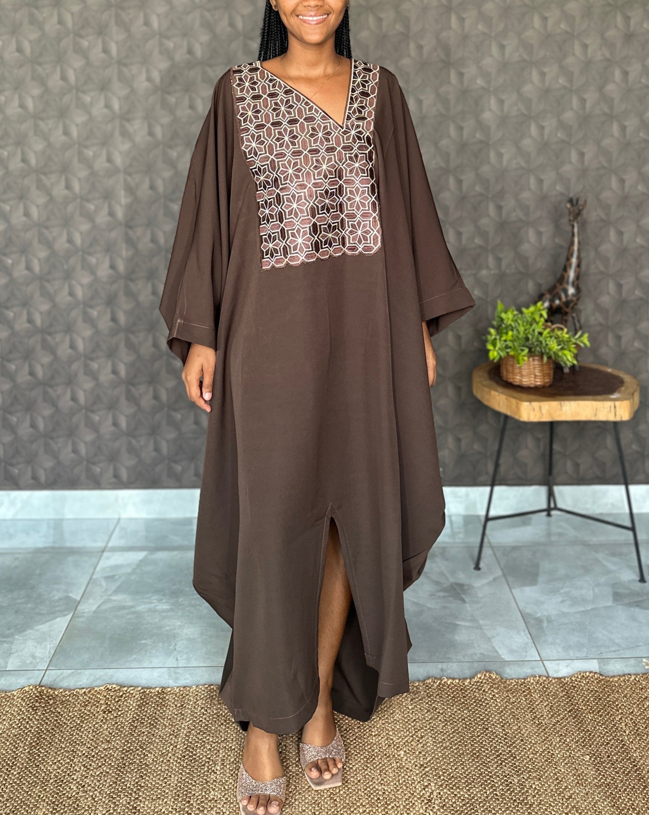 Chocolate Brown Embroidered Bubu