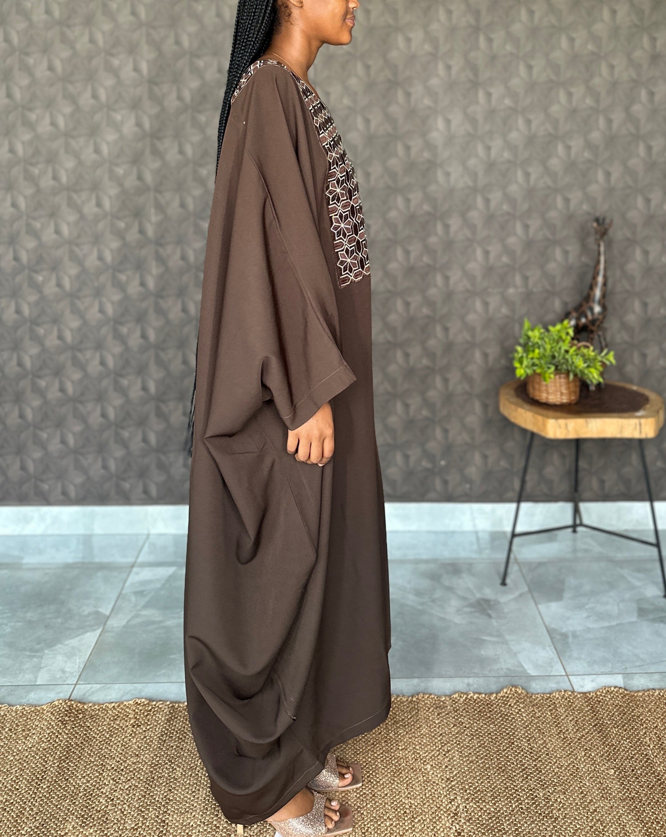Chocolate Brown Embroidered Bubu