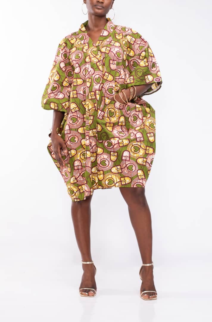 Short Kimono in Green Ankara Fabric