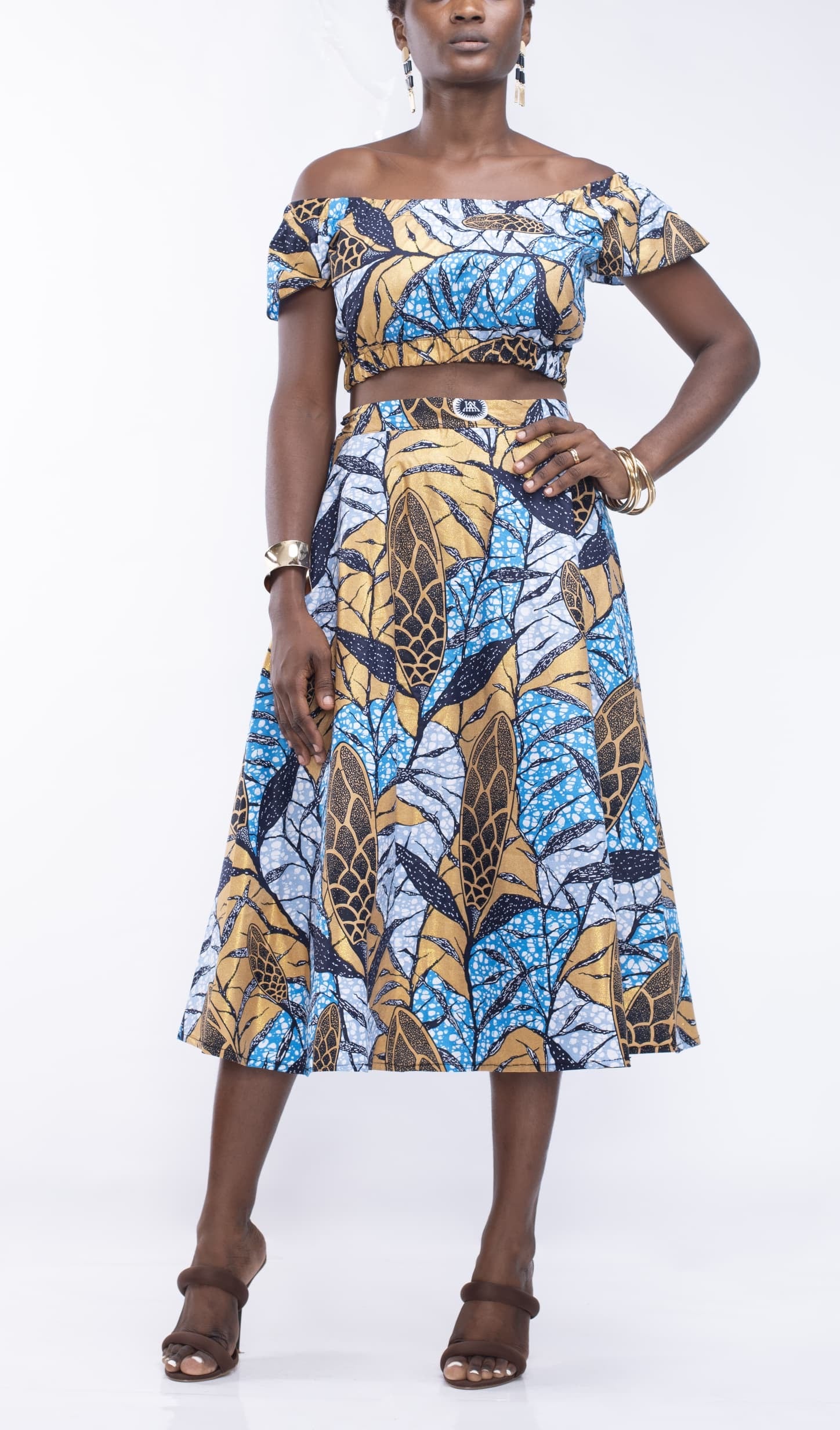 Skirt Co-ord in Blue/Gold Ankara Fabric