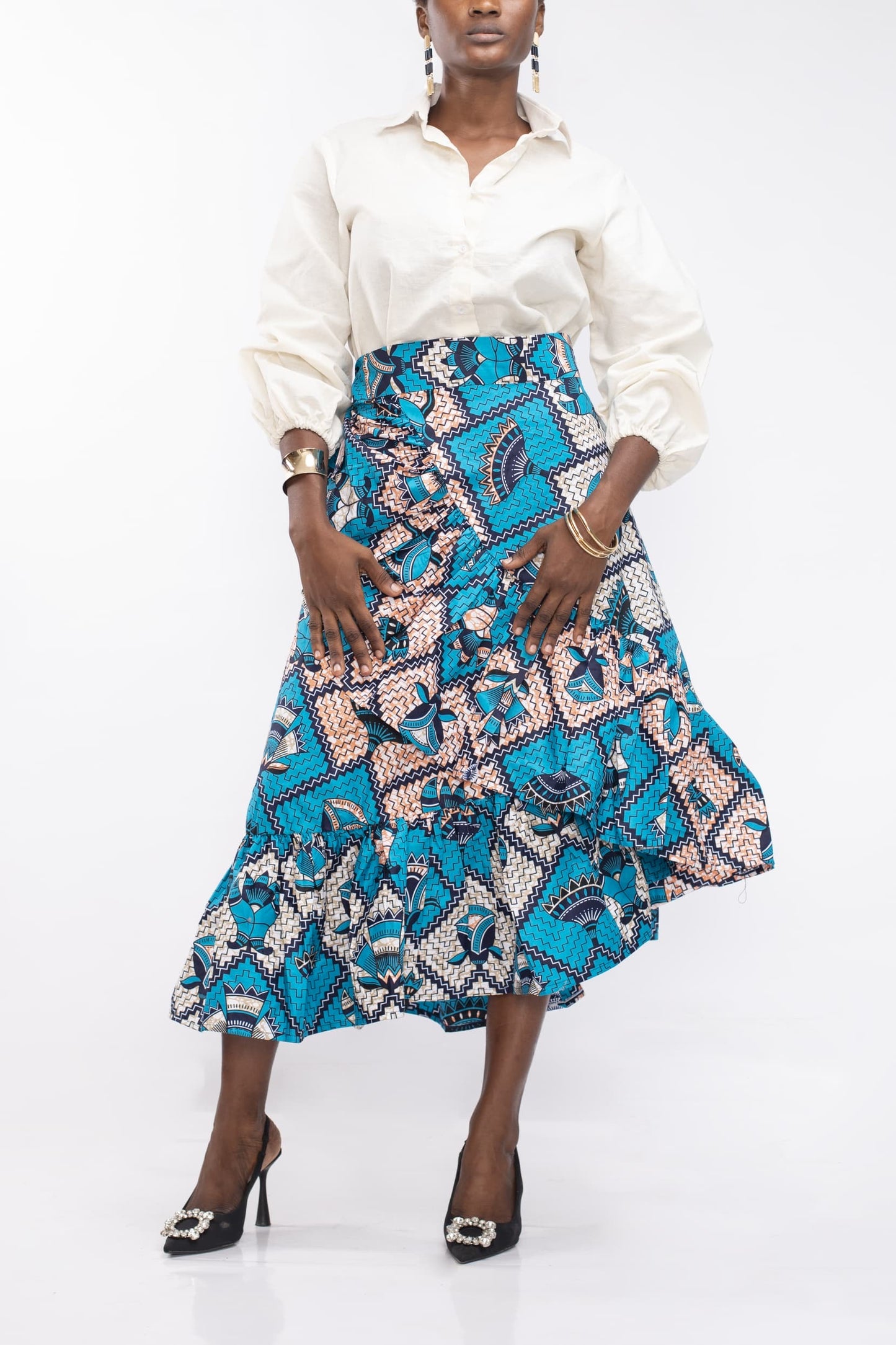 Wrap Skirt in Blue Ankara Fabric