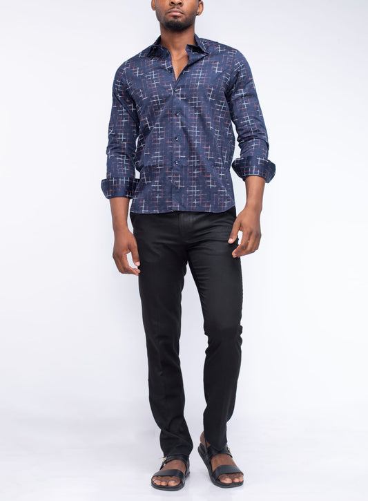 Long Sleeve Printed Navy Shirt